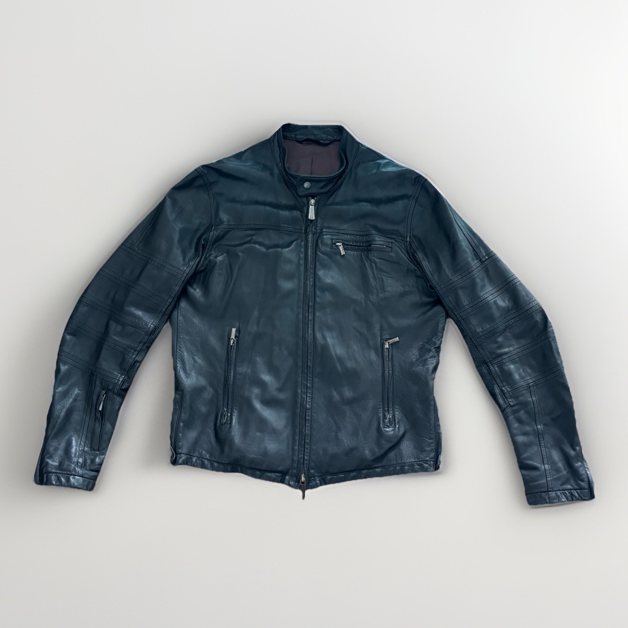 VKNAGRANI Mens Black Lambskin Leather Cafe Racer Moto Jacket Italy 48 US 38 M