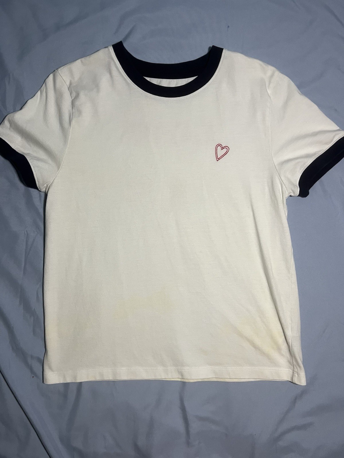 Authentic Tory Sport Flocked Love Ringer T-Shirt in White/Navy