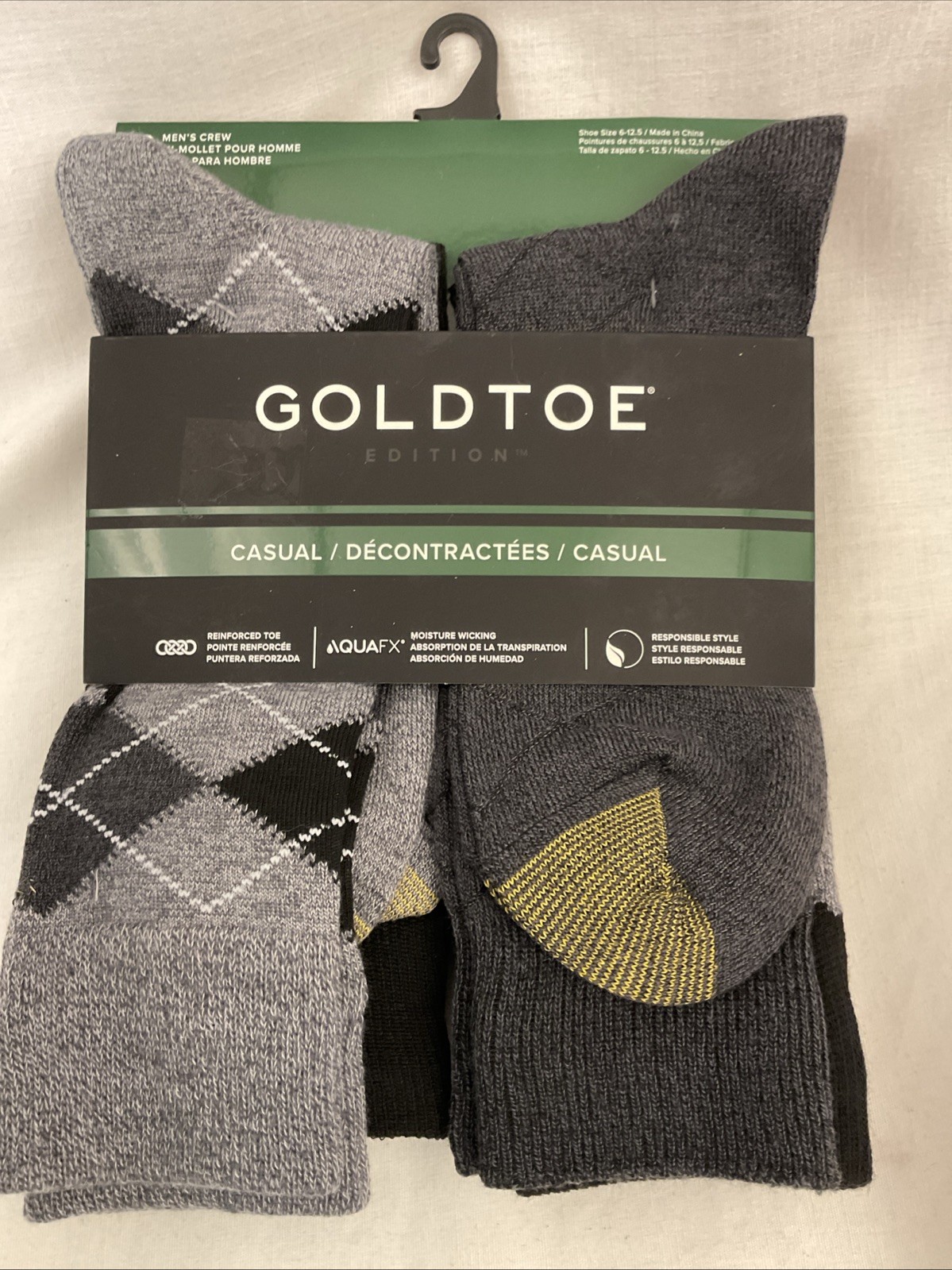 Men’s Size 6-12.5 GOLDTOE 6 PK Casual Gray/Black Argyle Crew Socks BRAND NEW!