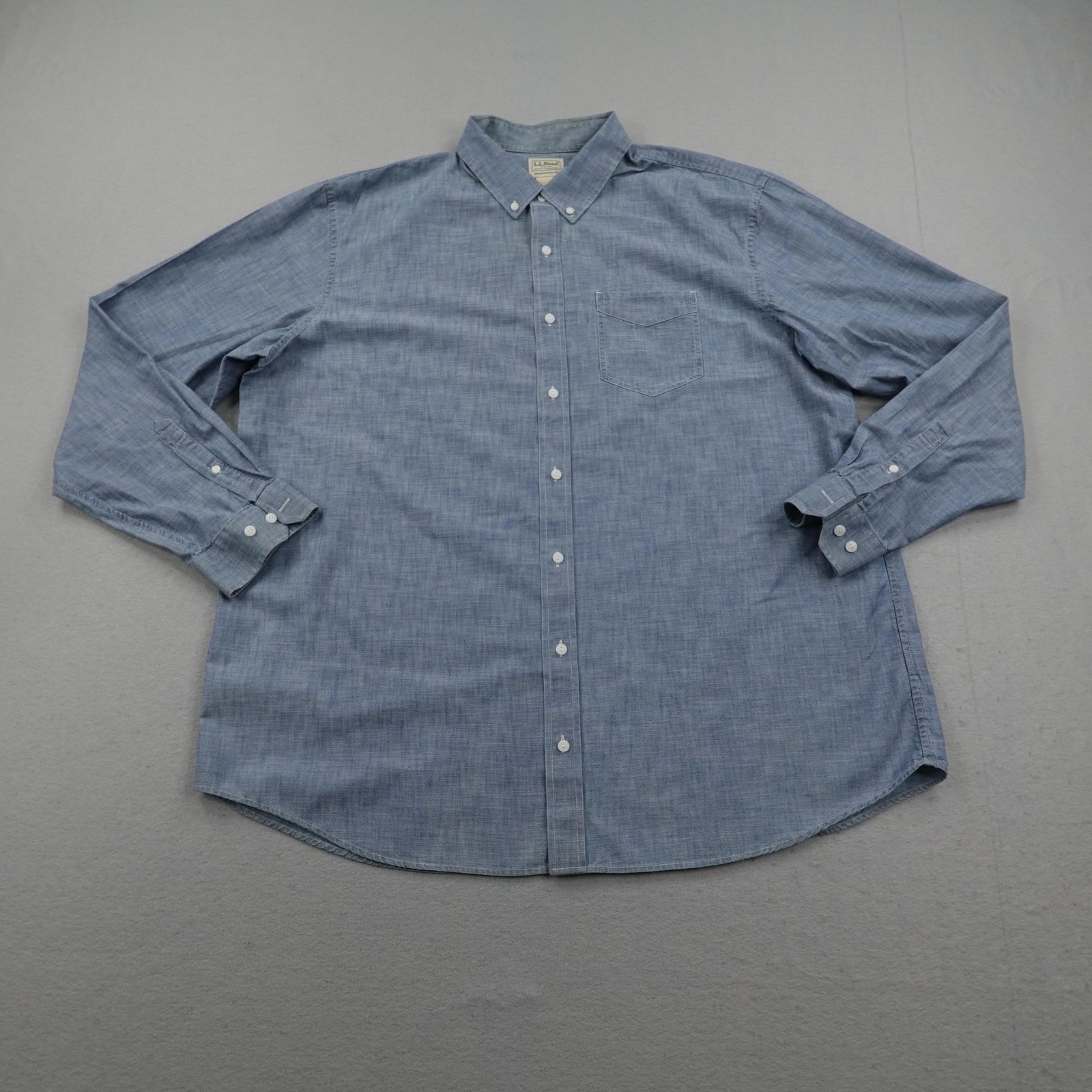 LL Bean Shirt Mens 2XL XXL Tall Blue Chambray Button Up Traditional Fit Outdoor