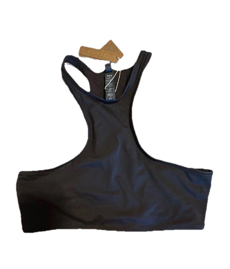 SKIMS Swim High Neck Swim Top, Black Solid Stretch, M
