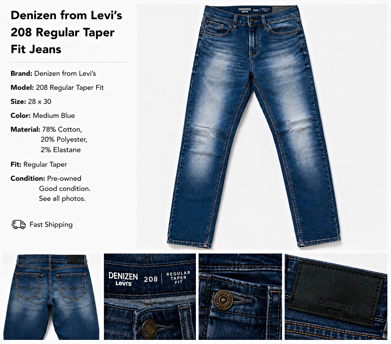 Denizen from Levi’s Men’s Regular Taper Stretch Denim Jeans Medium Blue