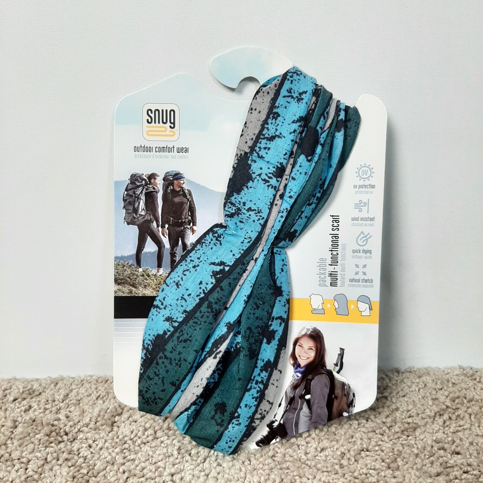 Snug Packable Multi-Functional Scarf w/ UV Protection – Blue, Green & Gray – NEW