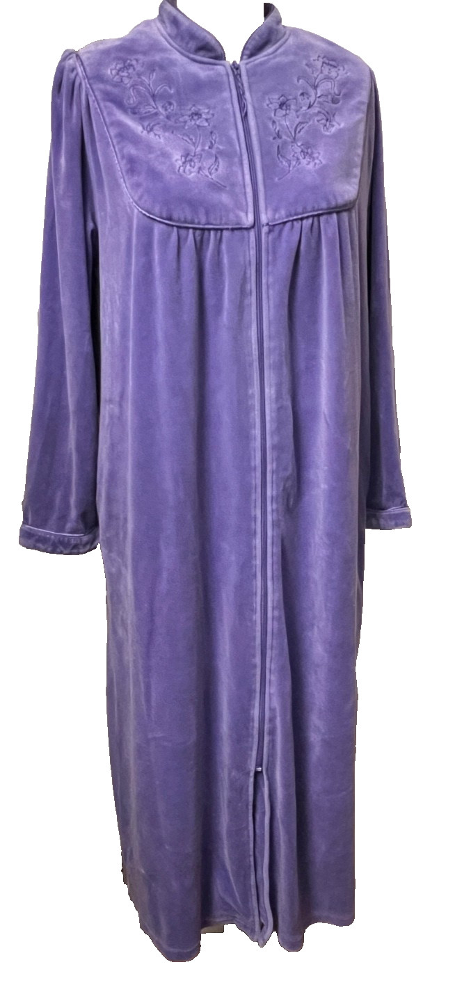 Vtg Classic Elements Lilac Purple Velour HouseCoat Robe Full Zip Maxi Size Small