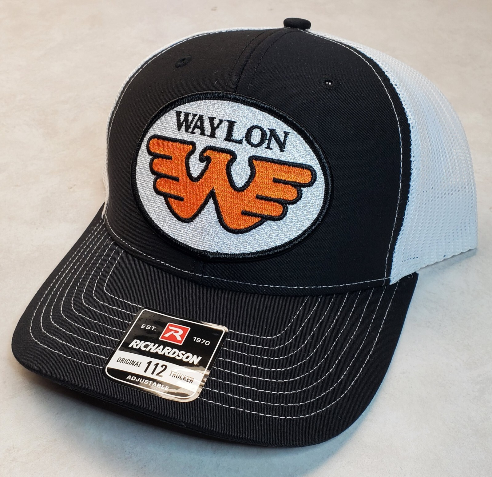 WAYLON JENNINGS Patch on Richardson 112 Trucker Hat Snapback Black/White