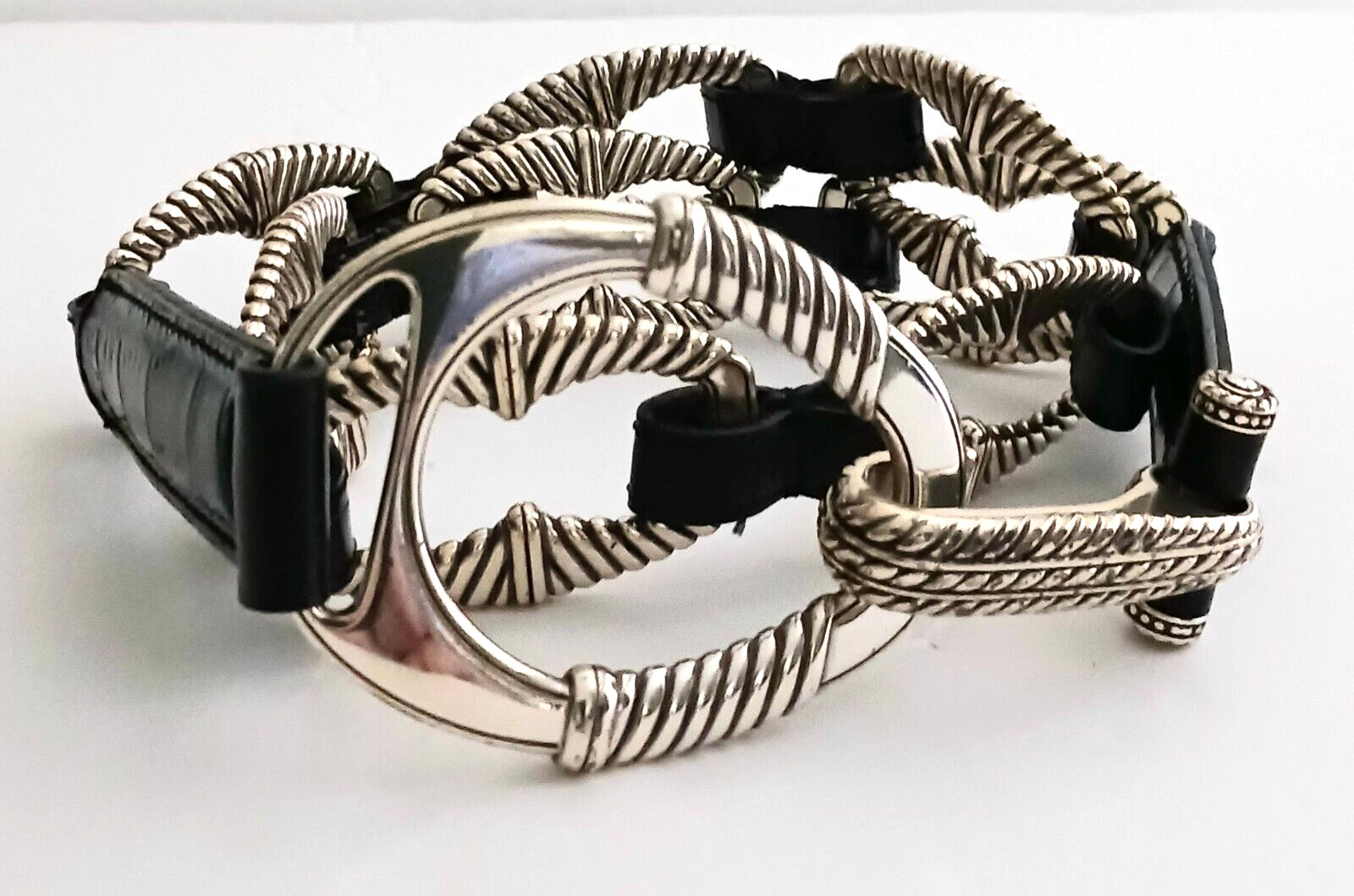 Brighton Dk Brown Leather Oval Silver Chunky Chain Belt Sz 32