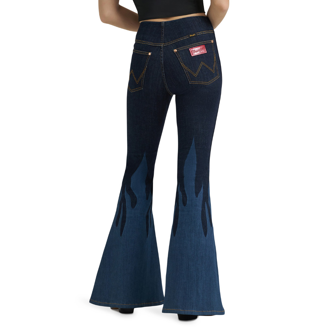 Wrangler X Lainey Wilson Ladies Bell Bottom Flame Dark Denim Jeans 1123