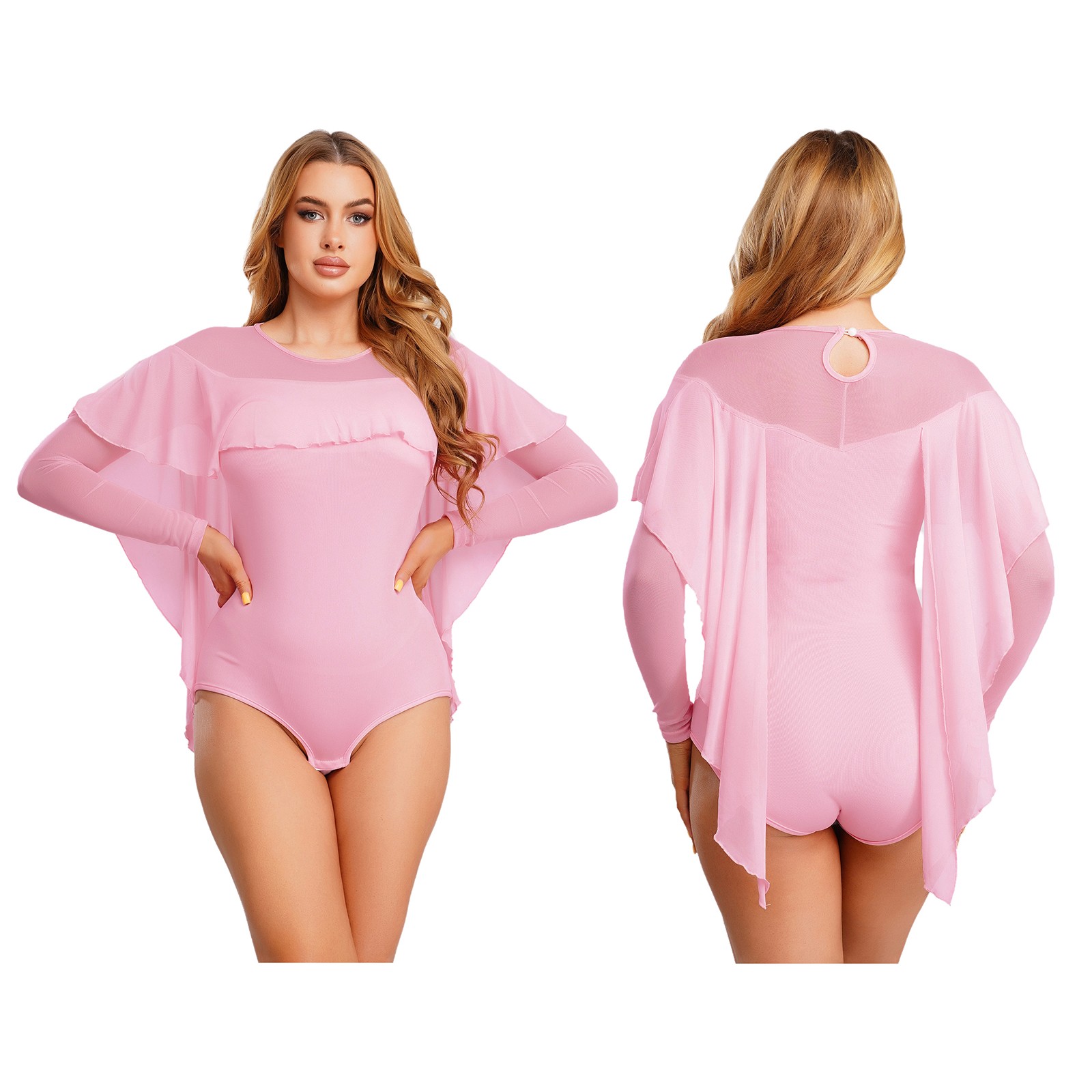 Womens Costume Style Dancewear Irregular Bodysuit Leotard Mesh Modern Dance