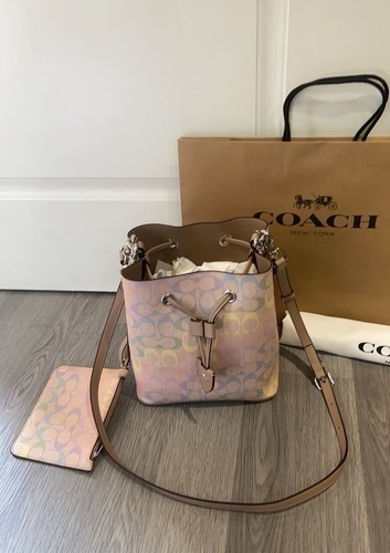 NEW Coach Rowan Bucket Bag In Rainbow Signature Canvas CDA92 Sand Multi