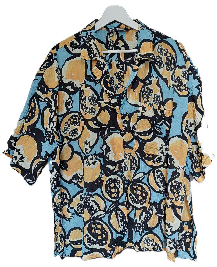 Zara Women’s blue mix pattern top, short sleeves, size US medium, UK 14-16