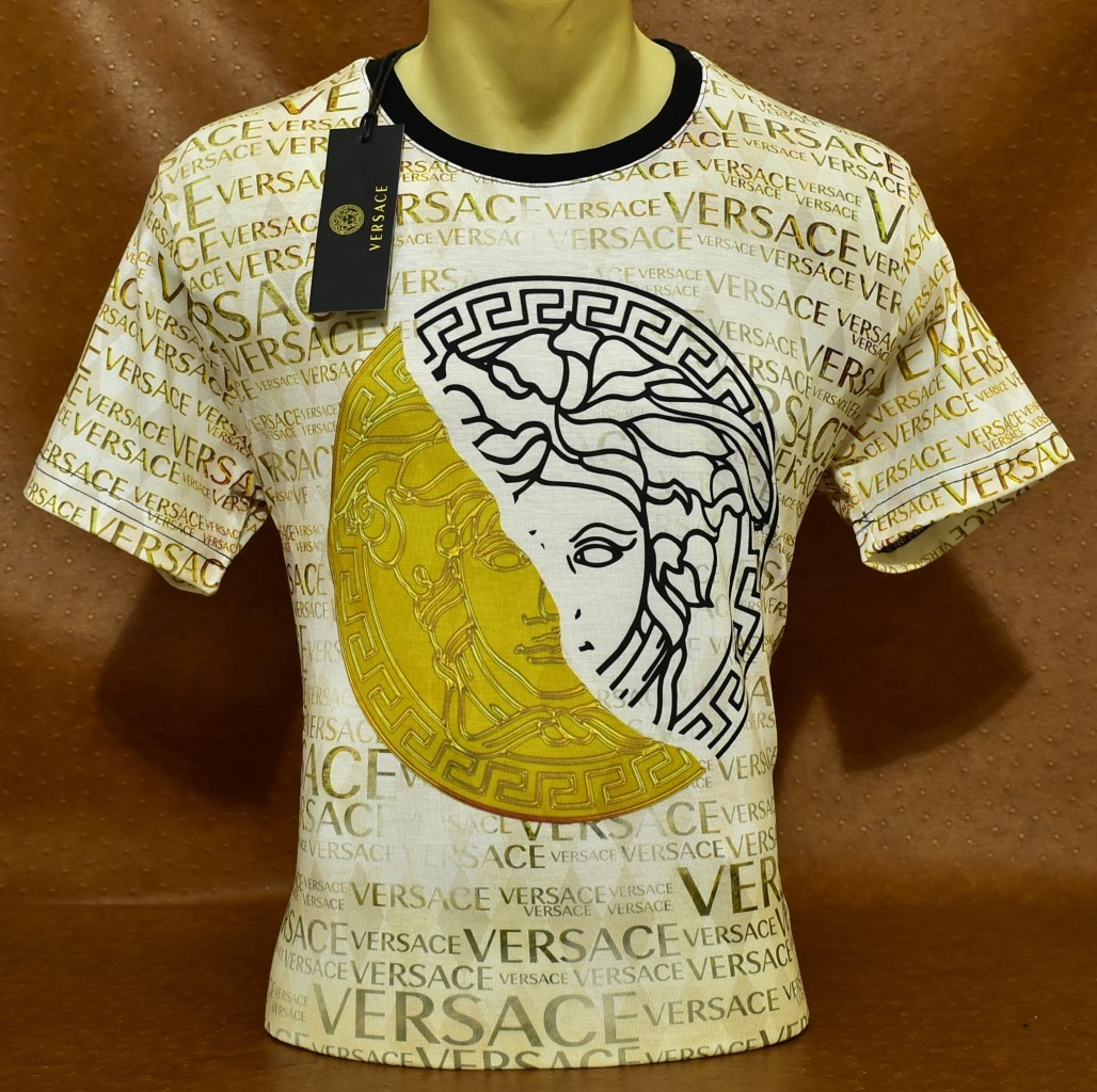 Men’s Versace Medusa Gold All Over Print Luxury Slim Fit T-Shirt Size L