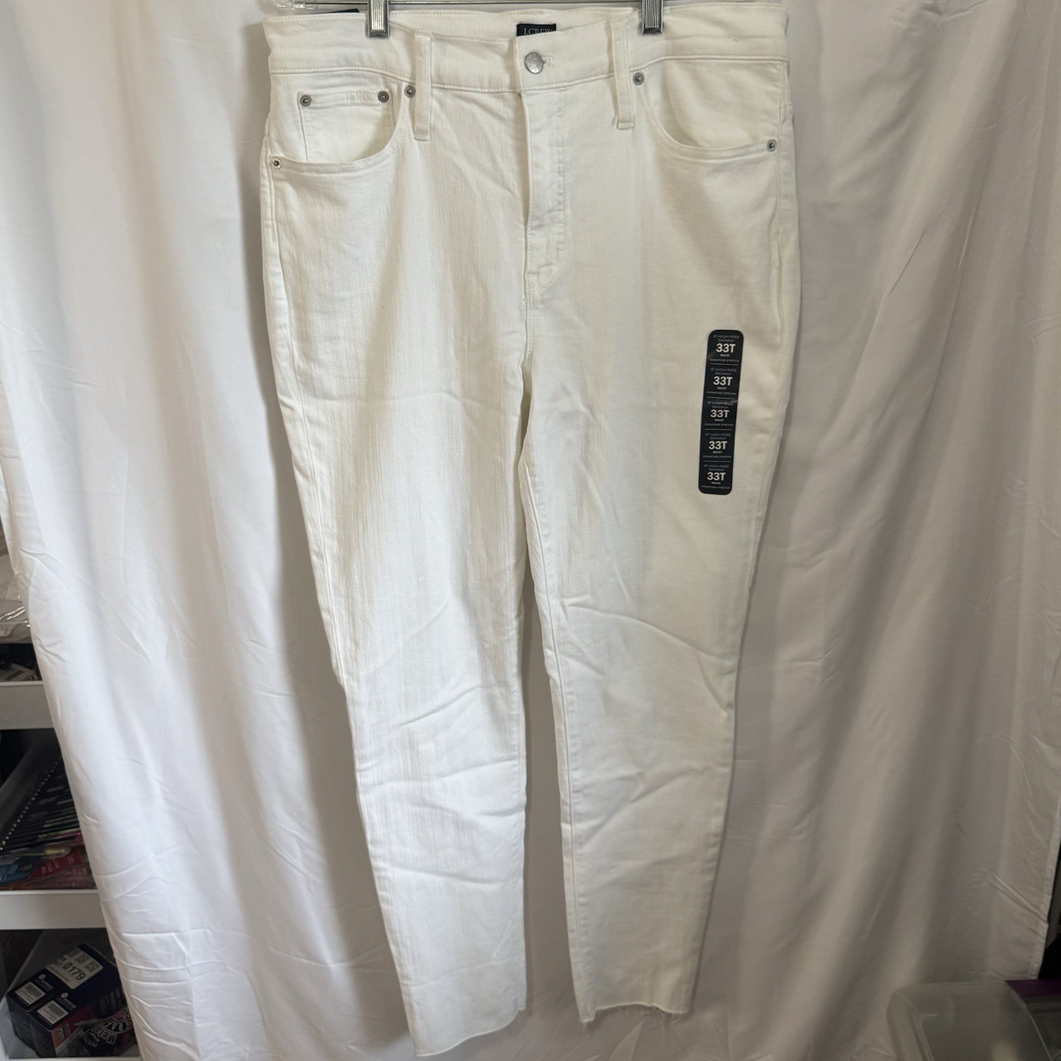 J.CREW Signature Stretch High-Rise Skinny White Jeans 33T Tall 5-Pocket