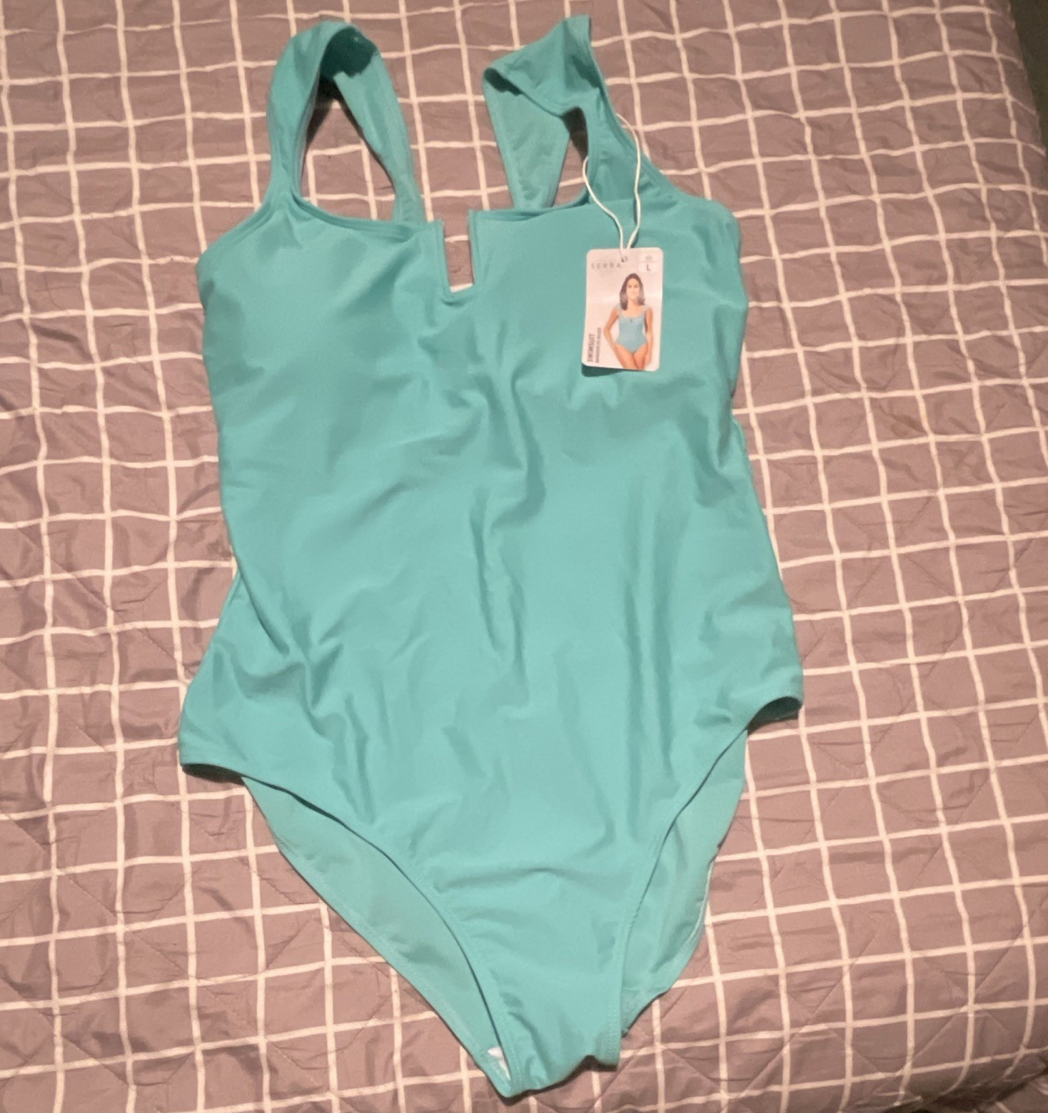 SERRA Women’s Green Solid One Piece Swimsuit Strap Accent Size L Regular #20