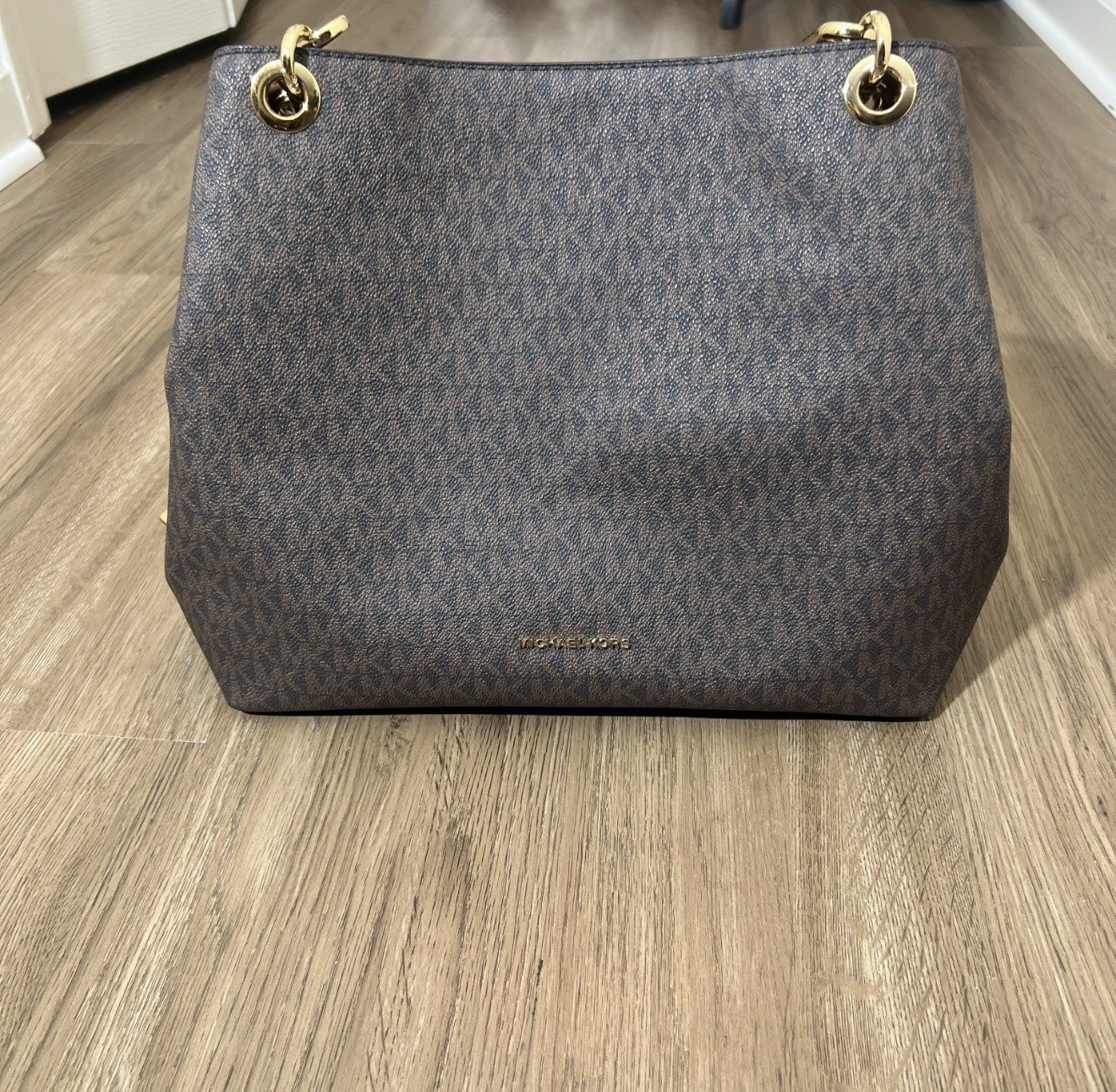 Michael Kors Kensington Large Tote Brown MK Signature Trim Gold Hardware