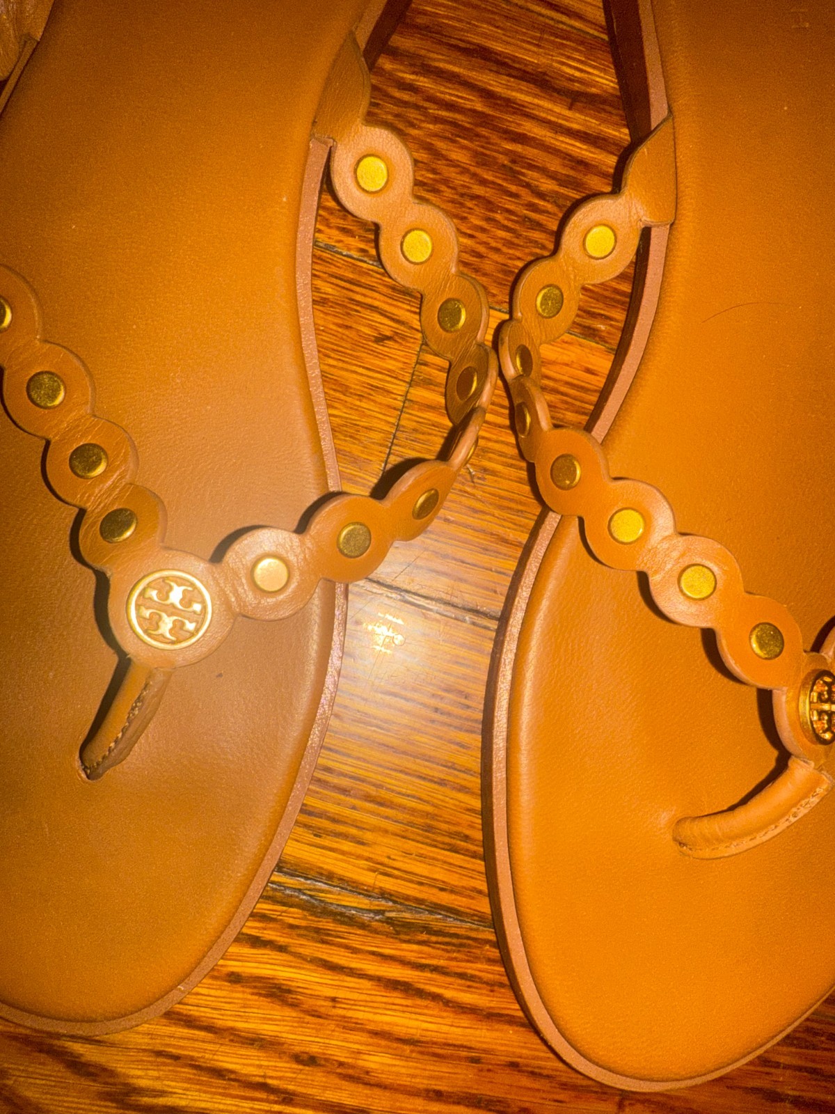 Tory Burch Brown Neutral Studded Flip Flops Women 9