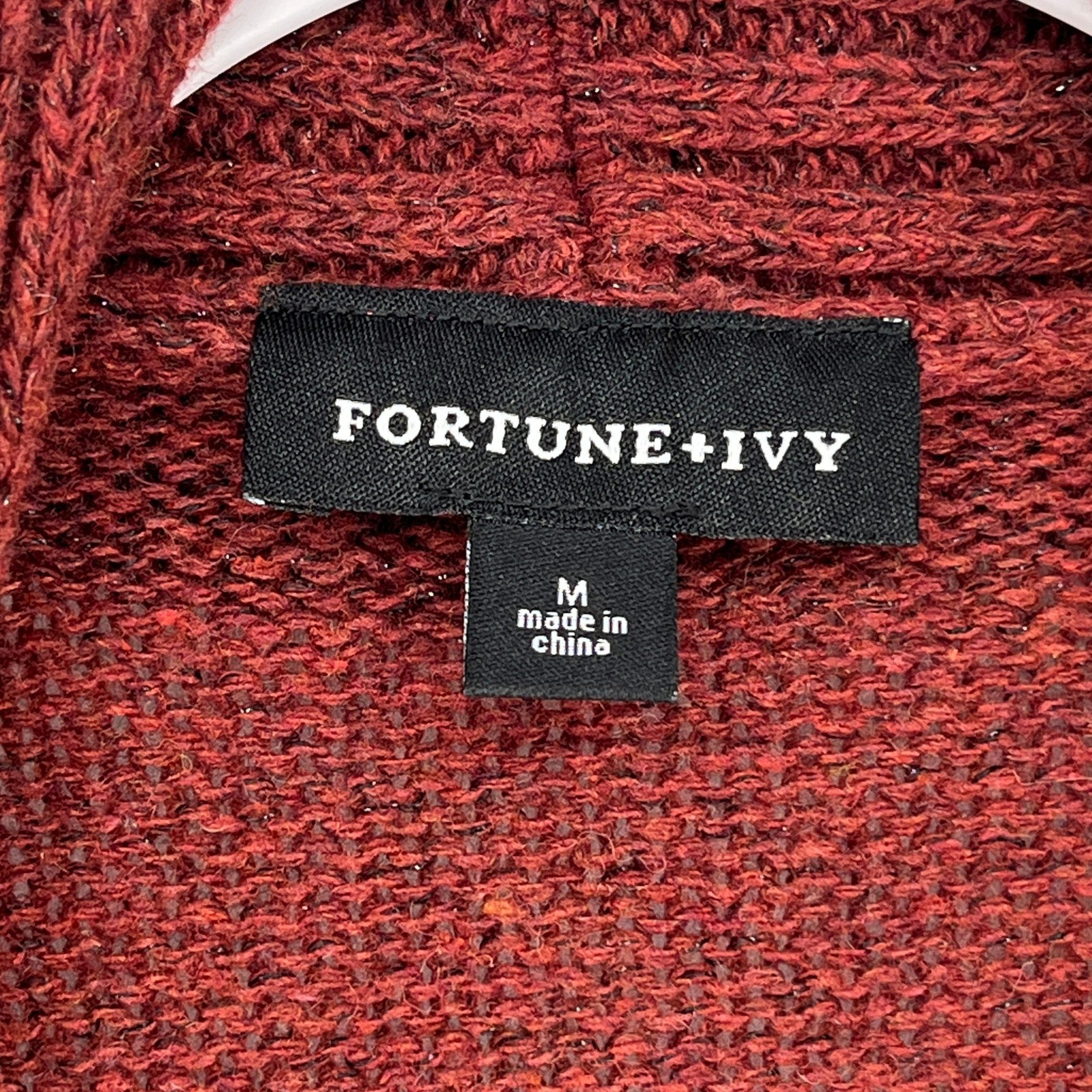 NWT Fortune + Ivy Rust Open Front Ribbed Shawl Collar Cardigan Sweater Medium