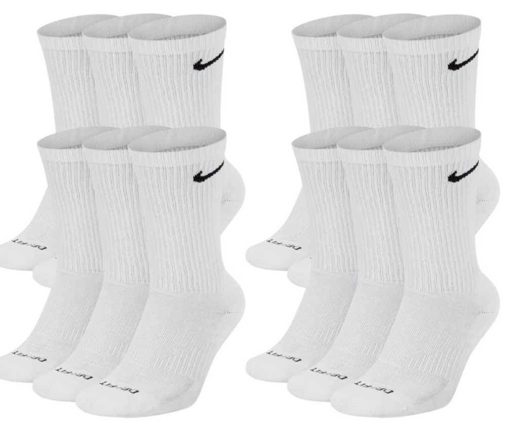 Nike Everyday Plus Cushion DriFit UNISEX Crew Socks, Size LARGE – White – 6 Pair