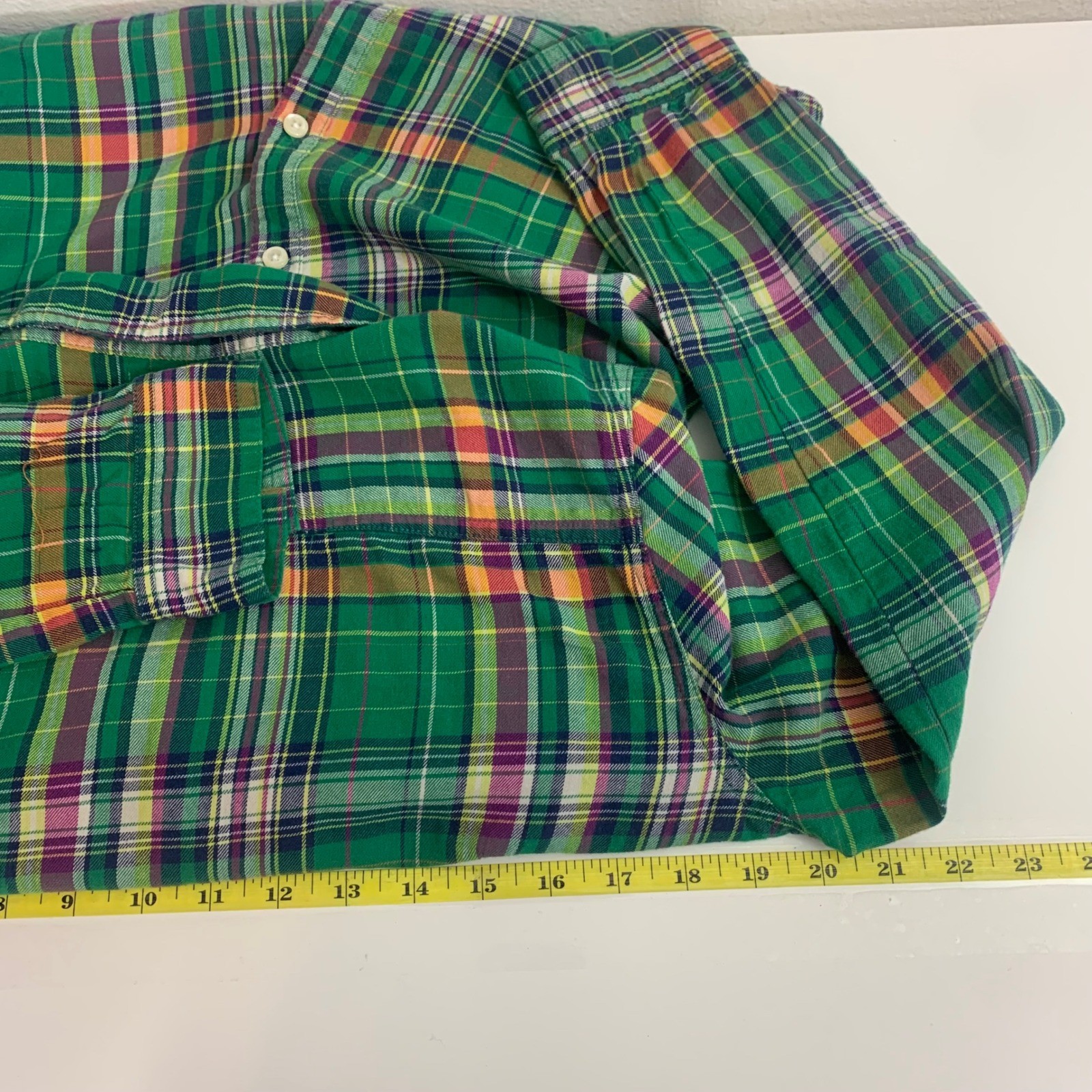 Old Navy Women’s M Green Plaid Button Down Shirt Long Sleeve Cotton Top