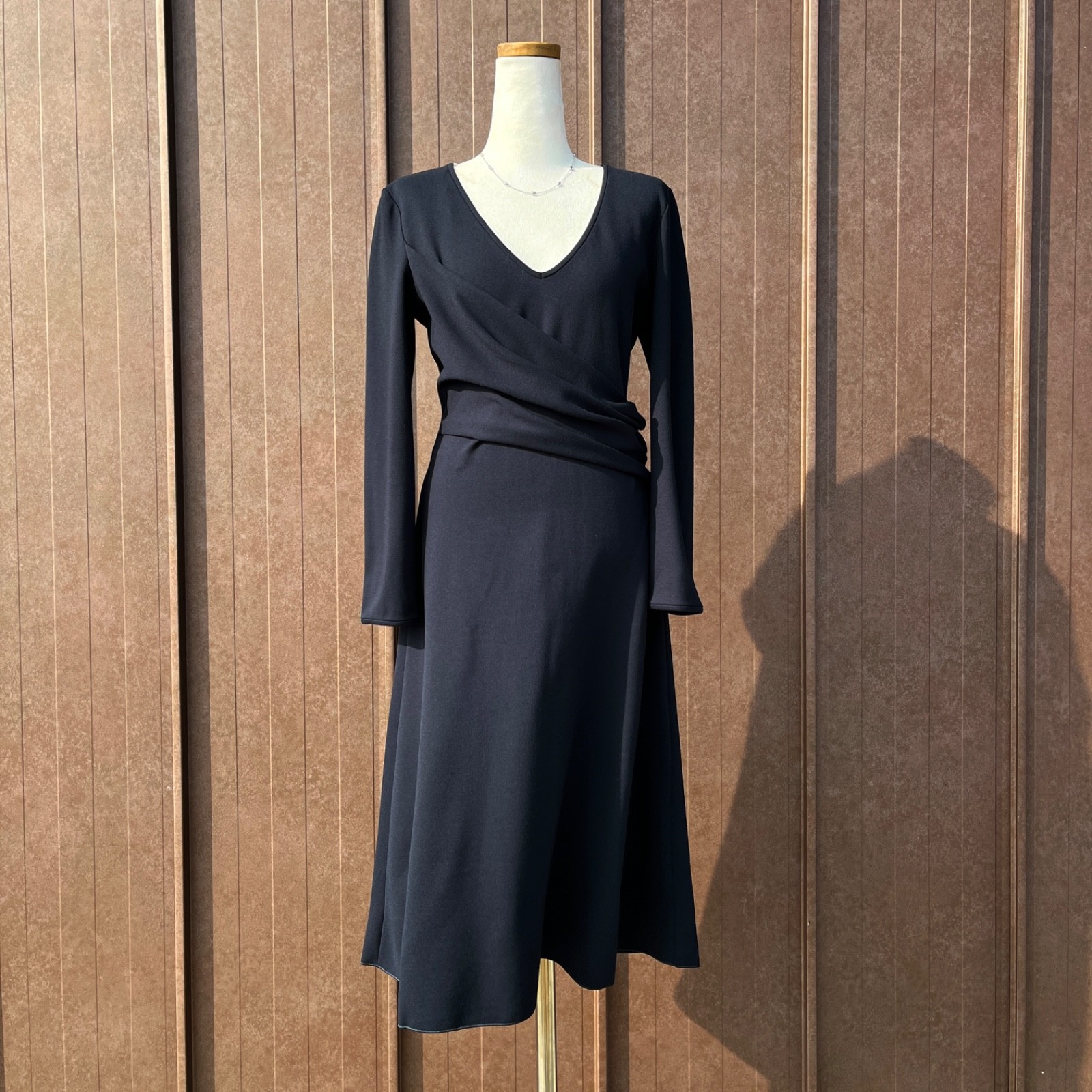 Giorgio Armani Black Draped Midi Dress Made in Italy IT44