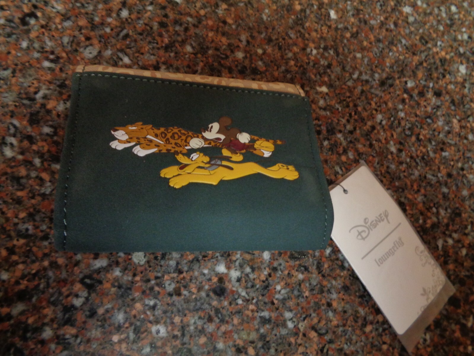 Disney Mickey Pluto Leopard Mini Wallet Faux Suede Loungefly NEW Paw Print