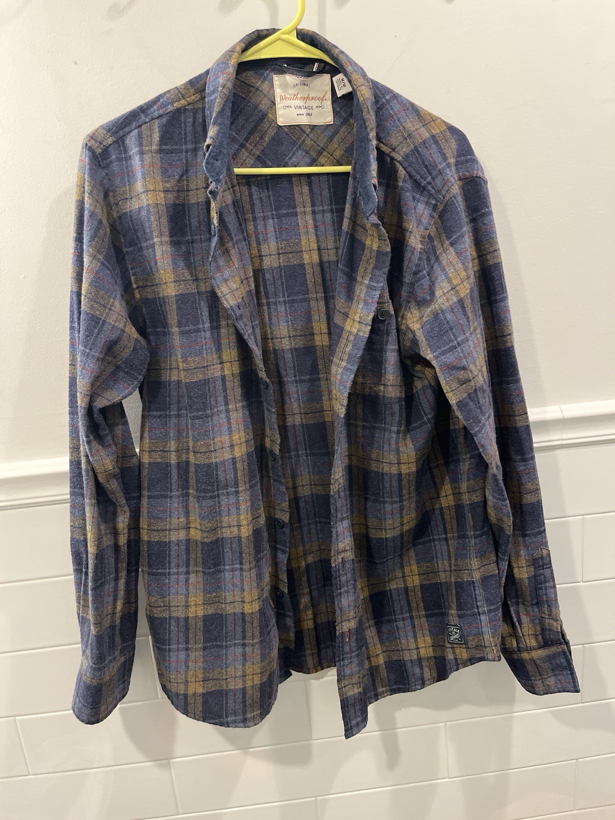 Weatherproof Vintage Long Sleeve Button Up Shirt Mens Blue Plaid Flannel Medium