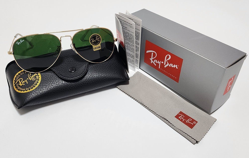 Ray-Ban RB3025 Aviator Sunglasses Gold Frame Green Glass Lens 58mm UV400