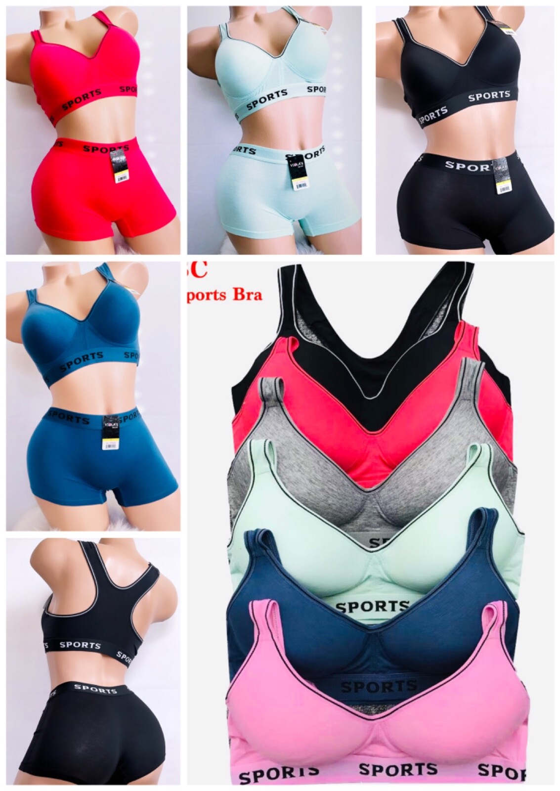 Women’s Premium 6 or12 Pack Supportive Molded Cup Sports Bras +Matching Boyshort