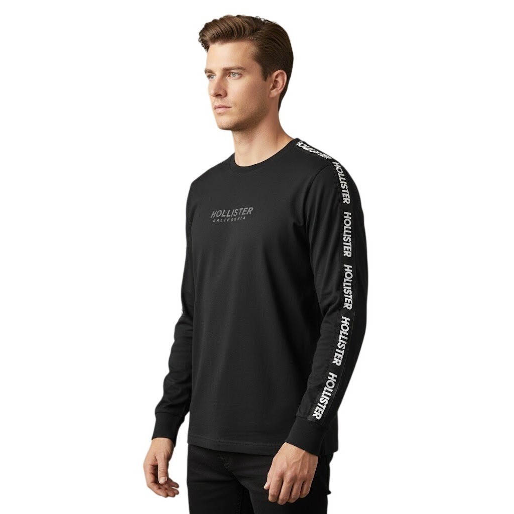 Hollister Black Long Sleeve T Shirt California Logo Tape Size Small Lightweight