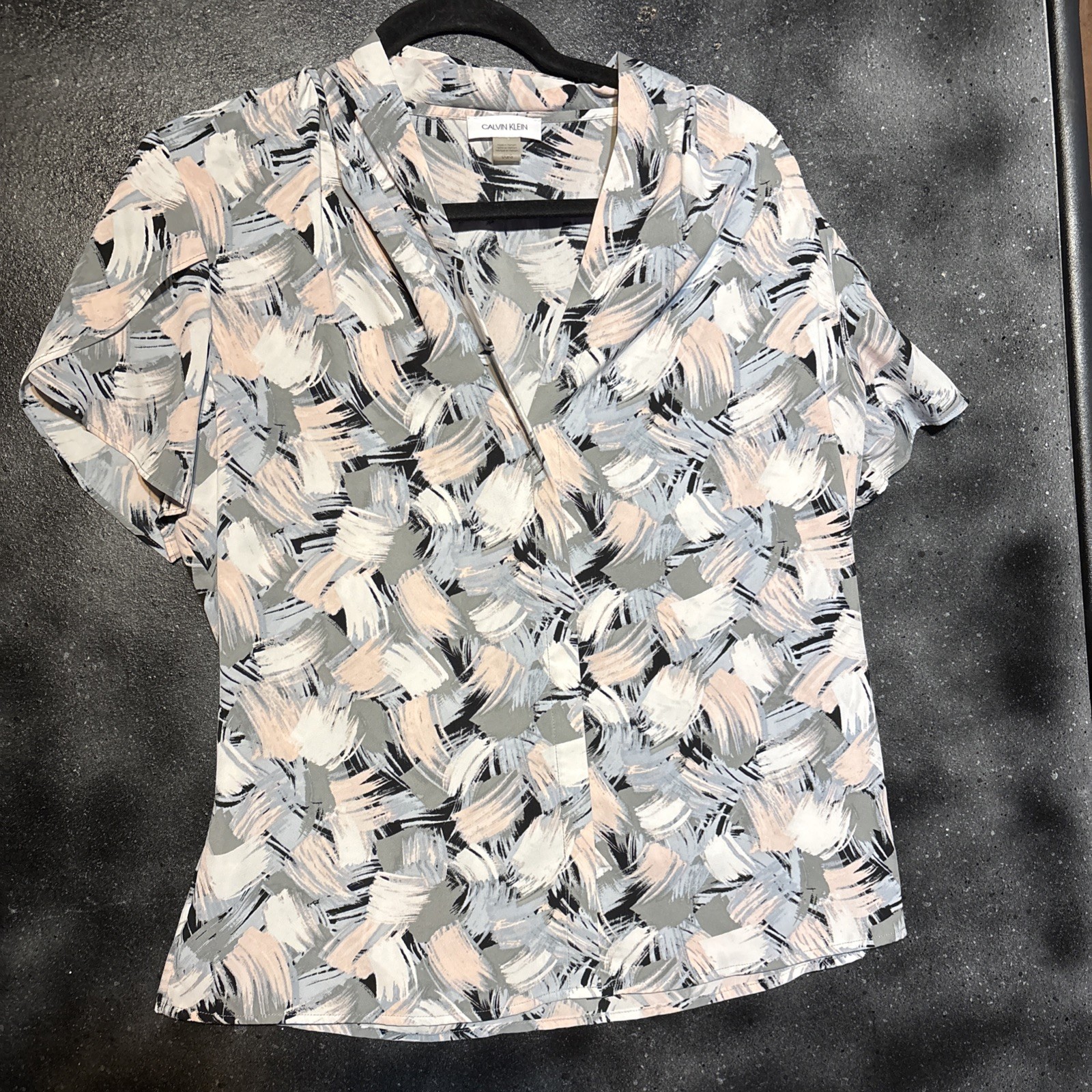 Calvin Klein Top Womens Size L Abstract Short Sleeve Blouse Top Casual Summer