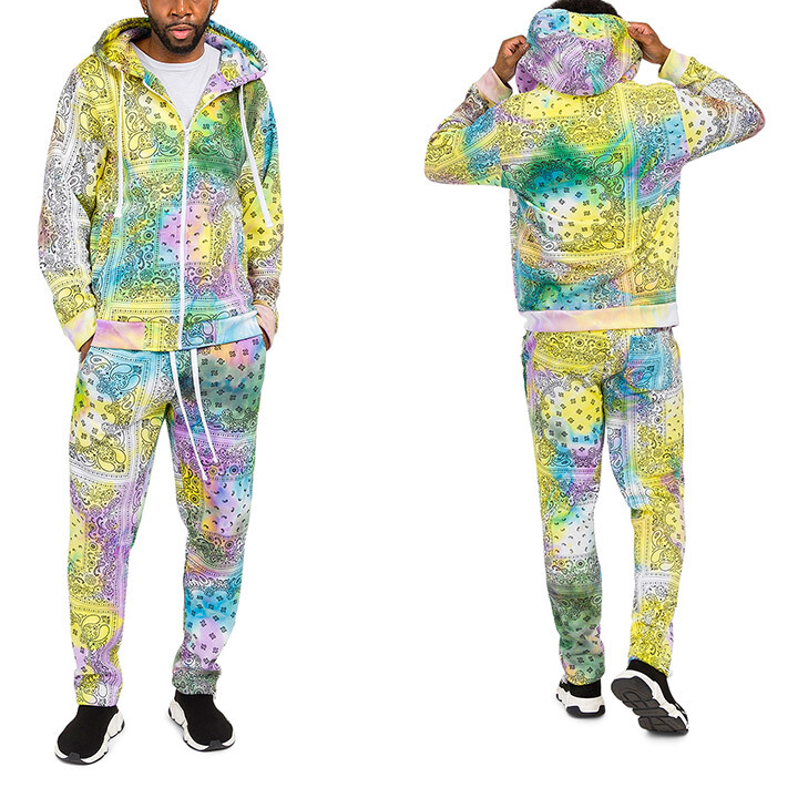 Men’s Tie Dye Bandana Paisley Fleece Tracksuit Set Jacket Sweatpants S~5XL ST857