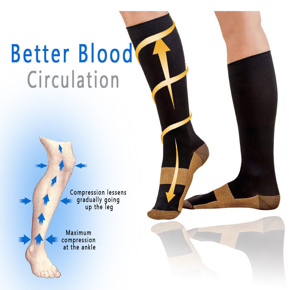 6 Pairs 20-30mmHg Copper Compression Socks Graduated Support Mens Womens S-XXL