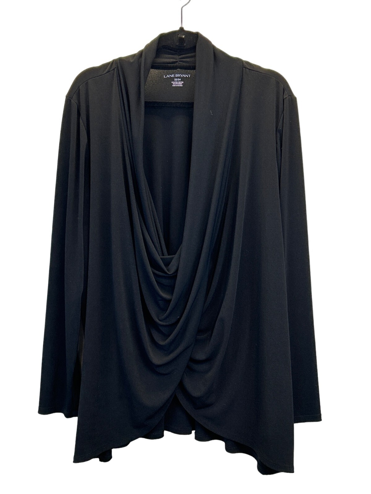 Lane Bryant Blouse Womens 22/24 Plus Black Long Sleeves Cowl Neck Black Loose Fi