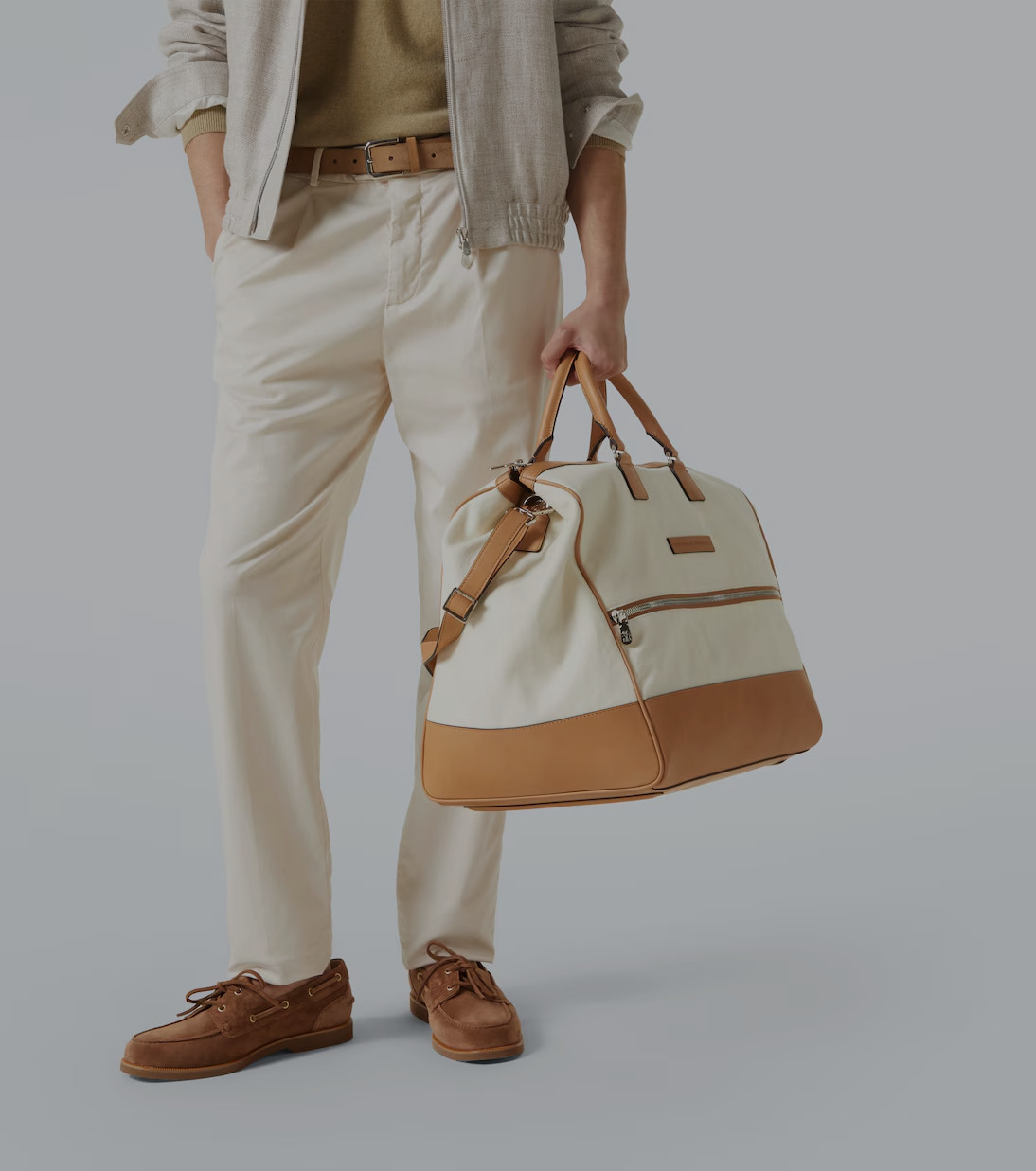 NWT$5550 Brunello Cucinelli Men Leather +Canvas Travel Bag W/Shoulder Strap A262