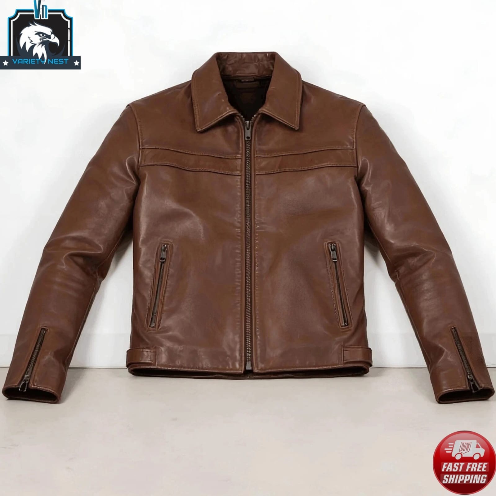 Men’s Brown Leather Cafe Racer Jacket Classic Vintage Motorcycle Handmade Coat
