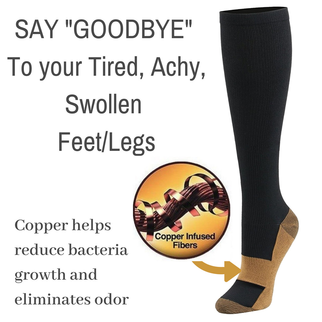 (6 Pairs) Copper Compression Socks 20-30mmHg Graduated Support Mens Womens S-XXL