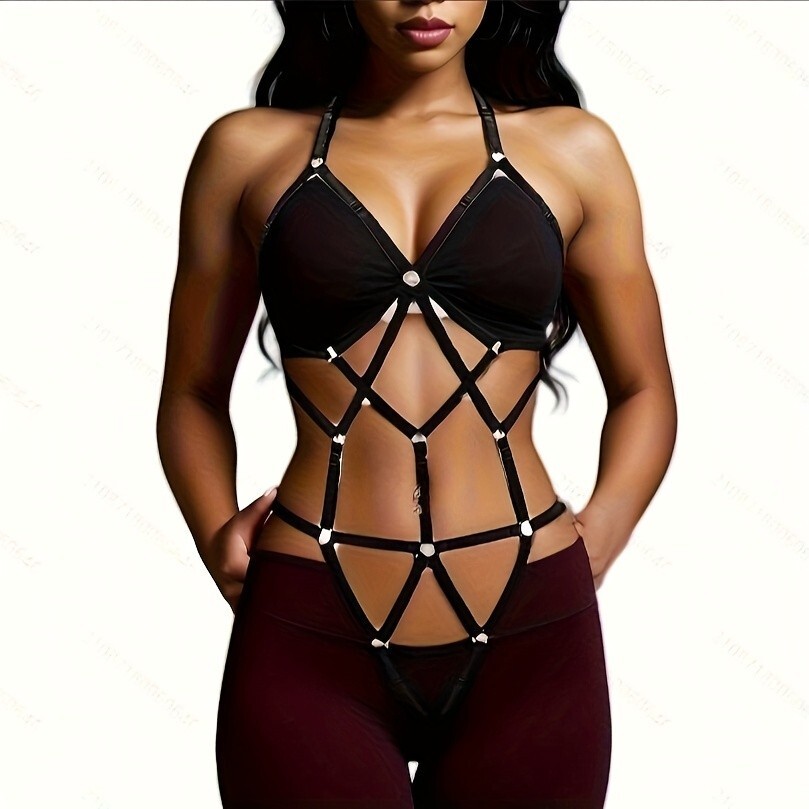 Women Harness Cupless Cage Bra Set Elastic Lingerie Adjustable Sexy Strap Belt