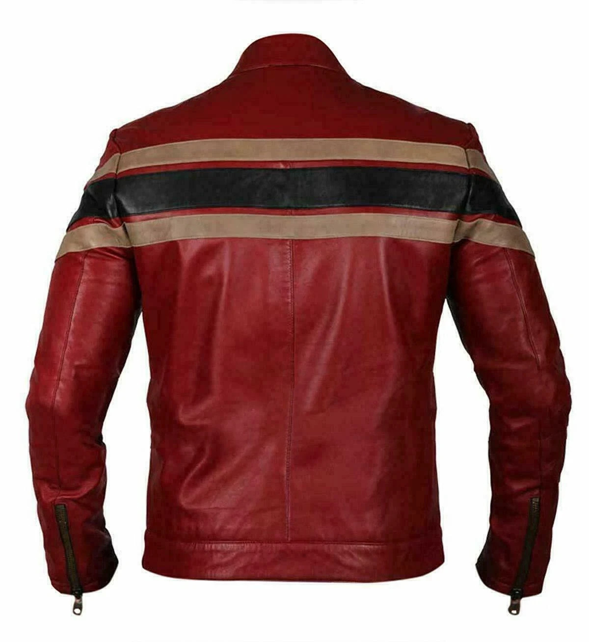 Mens Red Genuine Lambskin Leather Motorcycle Biker Jacket Luxury Cafe Racer Coat