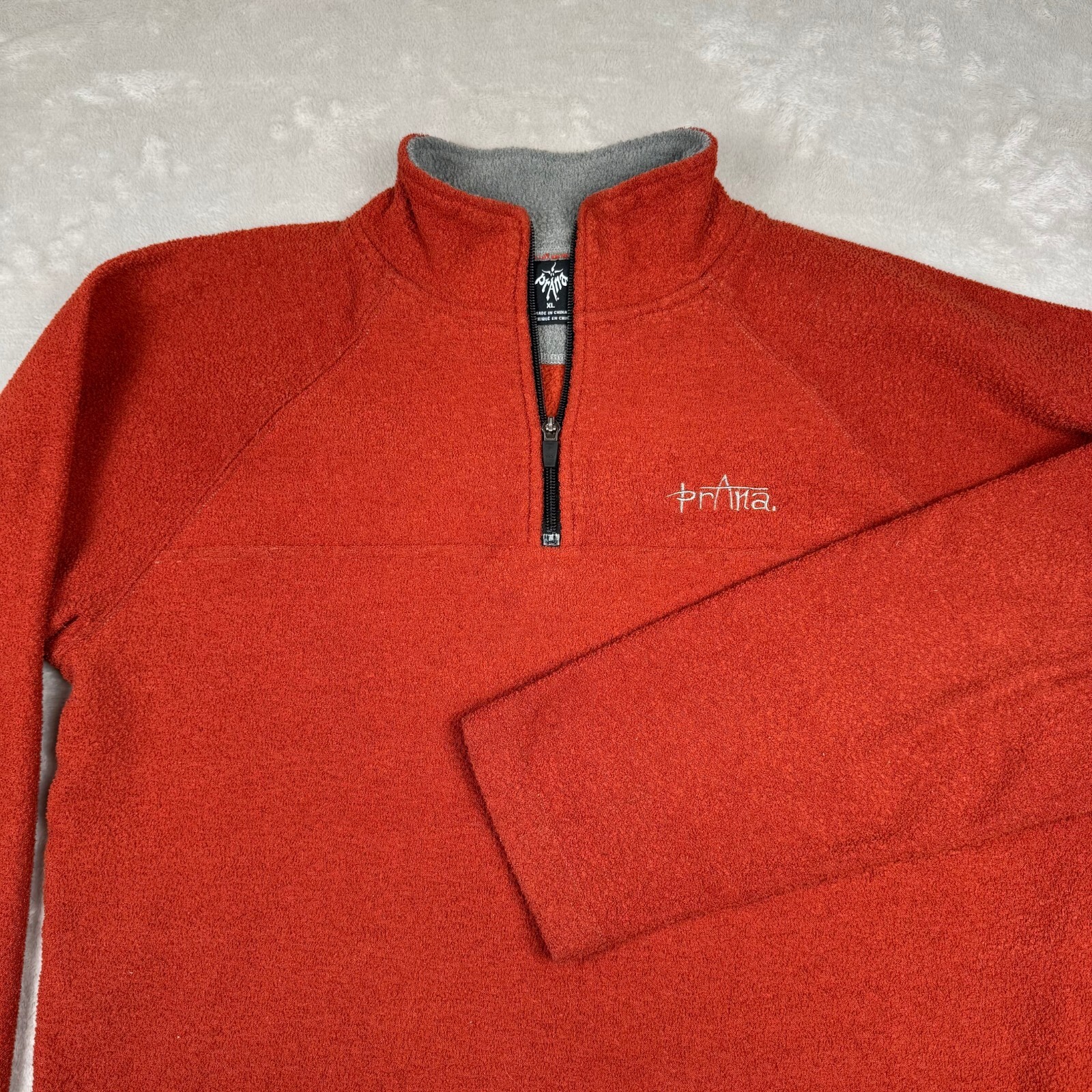 Vintage PrAna Sweater Mens XL 90s Orange Braided Woven Knit 1/4 Zip Heavy
