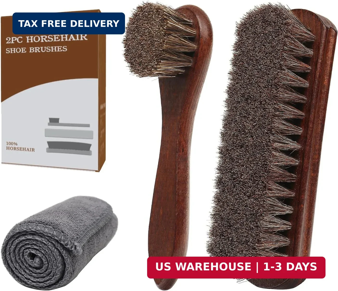 3-Piece 100% Horse Hair Shoe Brush Kit Premium Dauber Applicators Leather Care C
