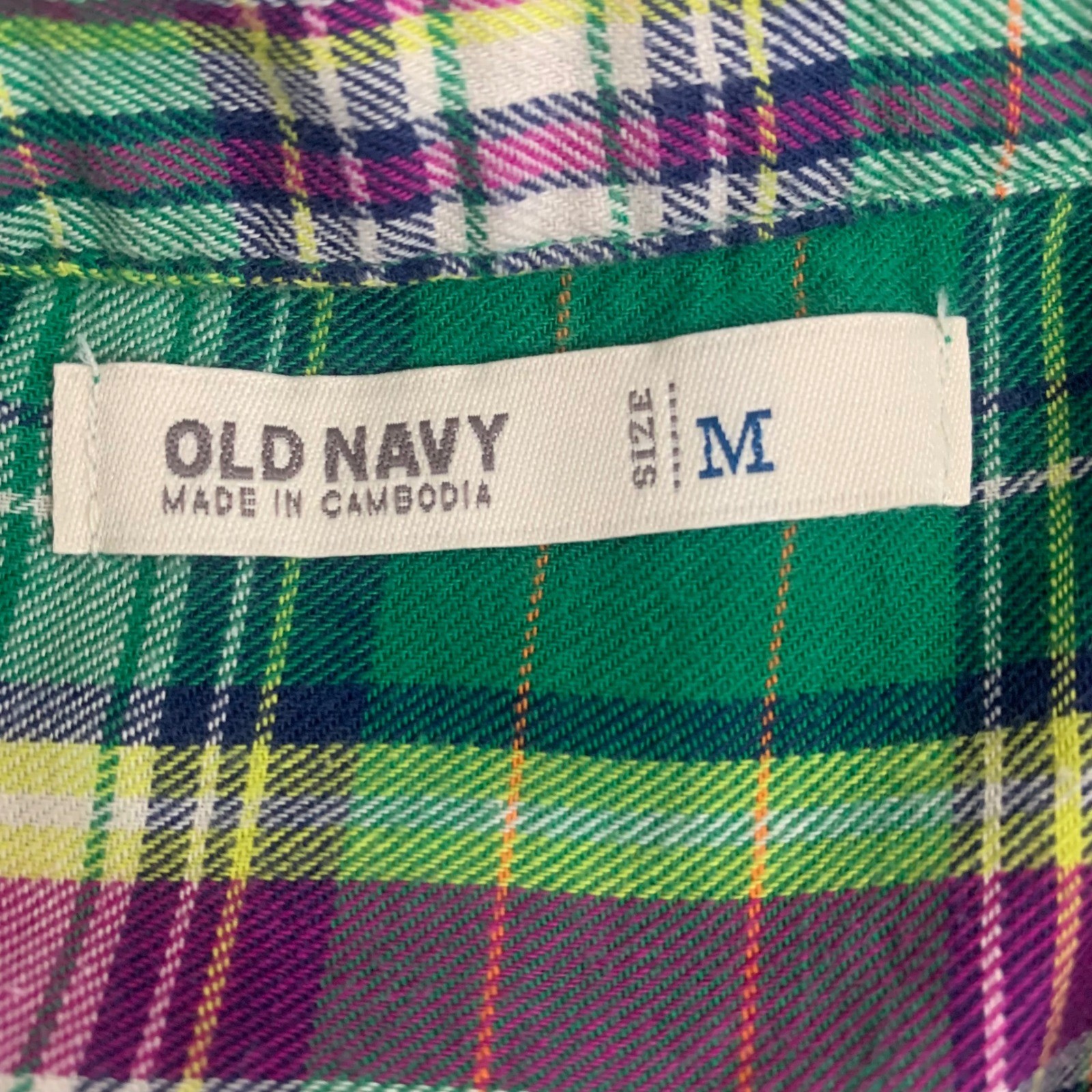 Old Navy Women’s M Green Plaid Button Down Shirt Long Sleeve Cotton Top