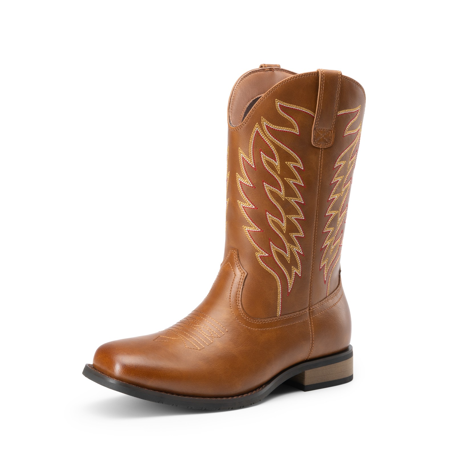 Men Cowboy Boots Calf High Western Boots Square Toe Boot with Chic Embroidered