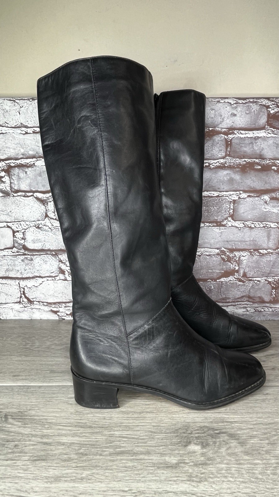 Ipanema Black Leather Knee High Side Zipper Heel Boots Women’s Sz 7.5M US/38EU