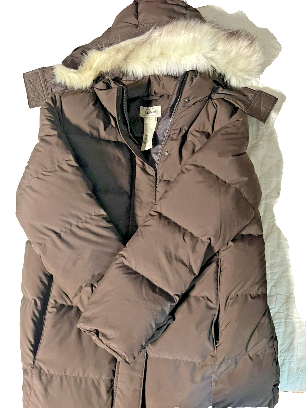 LL Bean Downtech Water Repellent Removable Hood Long Woman’s Coat Size M