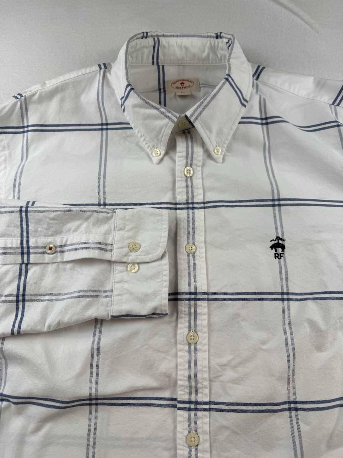 Brooks Brothers Cotton Button Down Shirt Size XL White W/ Blue Windowpane Check