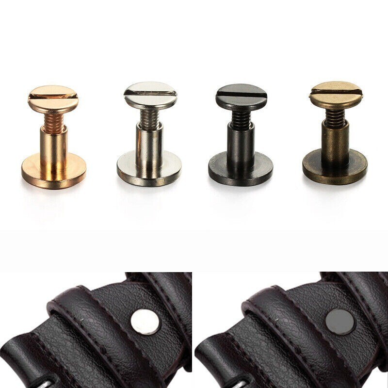 10SETS Flat Belt Screw Leather Solid Rivet Stud Heads Craft Chicago Nail New