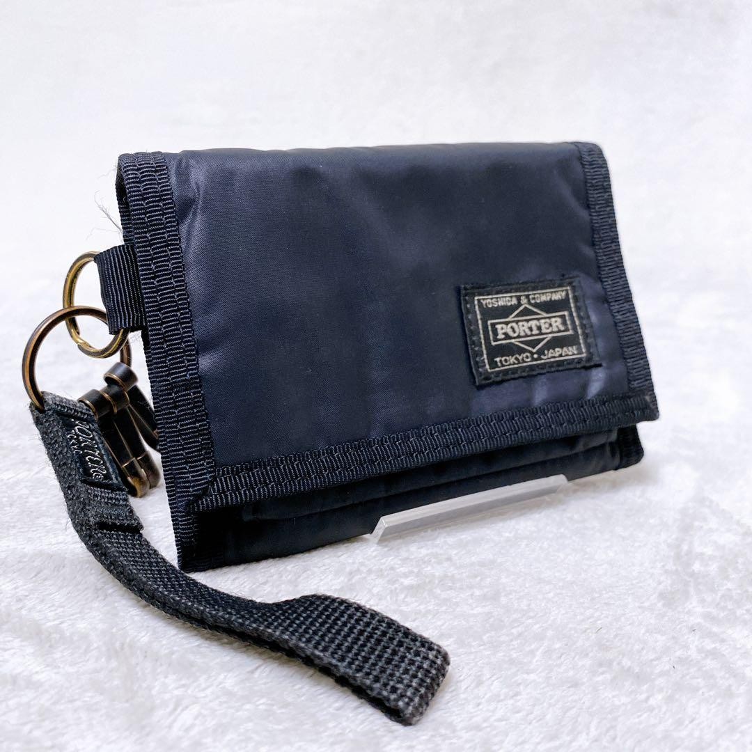 Porter Capsule Wallet Black Trifold with Keychain Used Compact Stylish