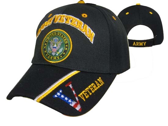 NWT US Army Emblem with «Army Veteran» Black Cap HAT One Size Fits Most