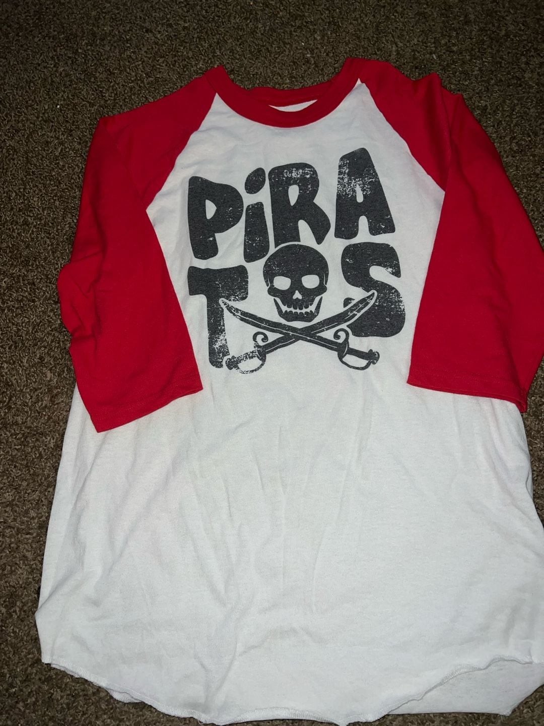 Soffe Pirates Skull and Cross Swords Raglan Baseball Tee