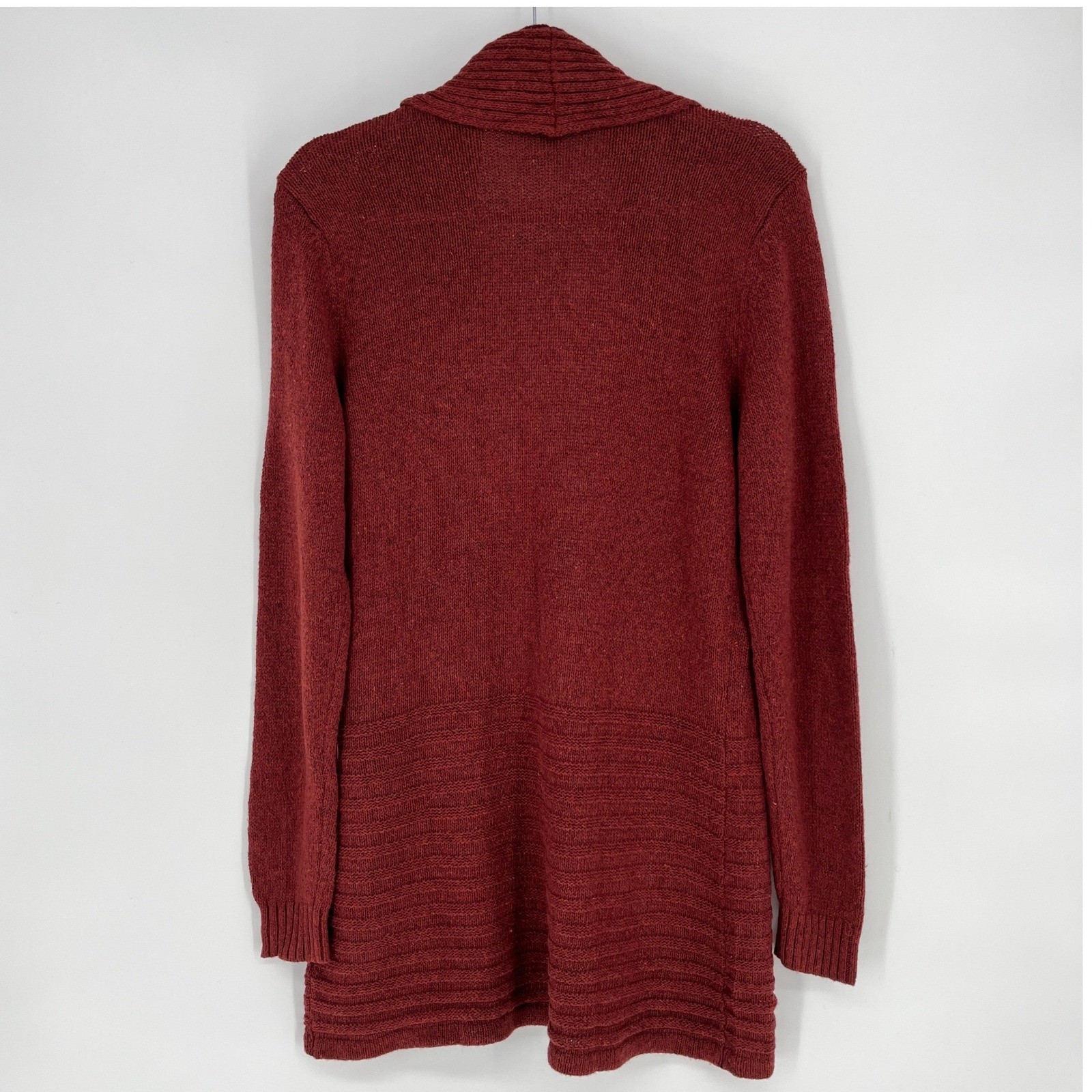 NWT Fortune + Ivy Rust Open Front Ribbed Shawl Collar Cardigan Sweater Medium