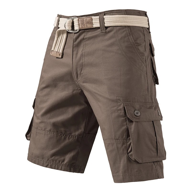 Men’s Cargo Shorts Stretch Lightweight Cotton Twill Multi Pockets Belted Short